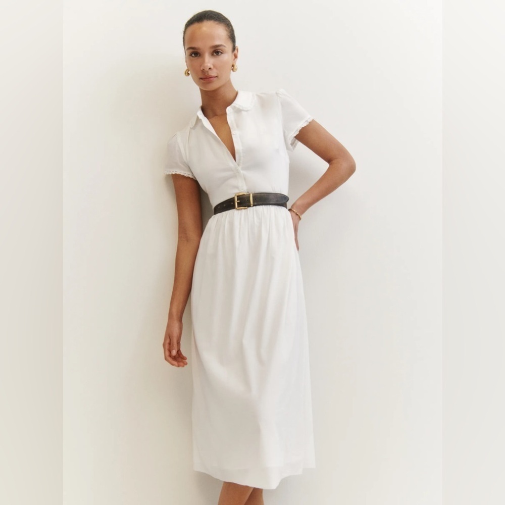 new Reformation Ula button up collared midi dress in ivory